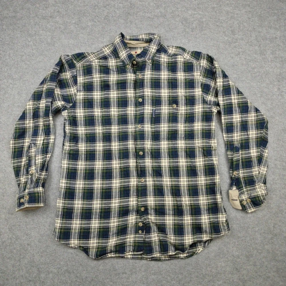 Woolrich Flannel Shirt Mens Medium Blue Plaid Cotton Long Sleeve Button‎ Casual